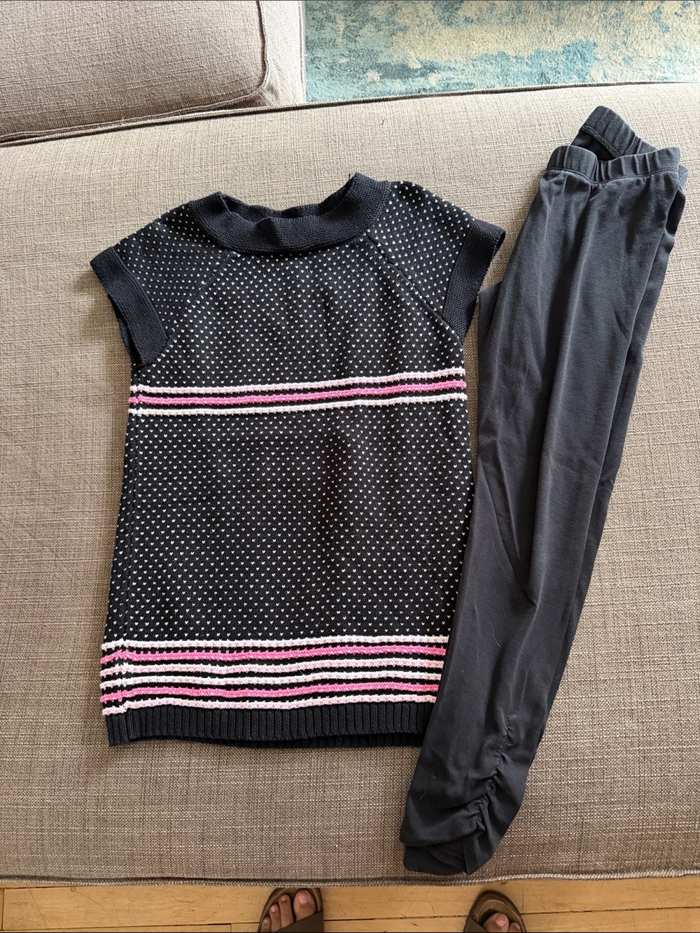 Gymboree Black Knit Sleeveless Top with Pink and White Stripes